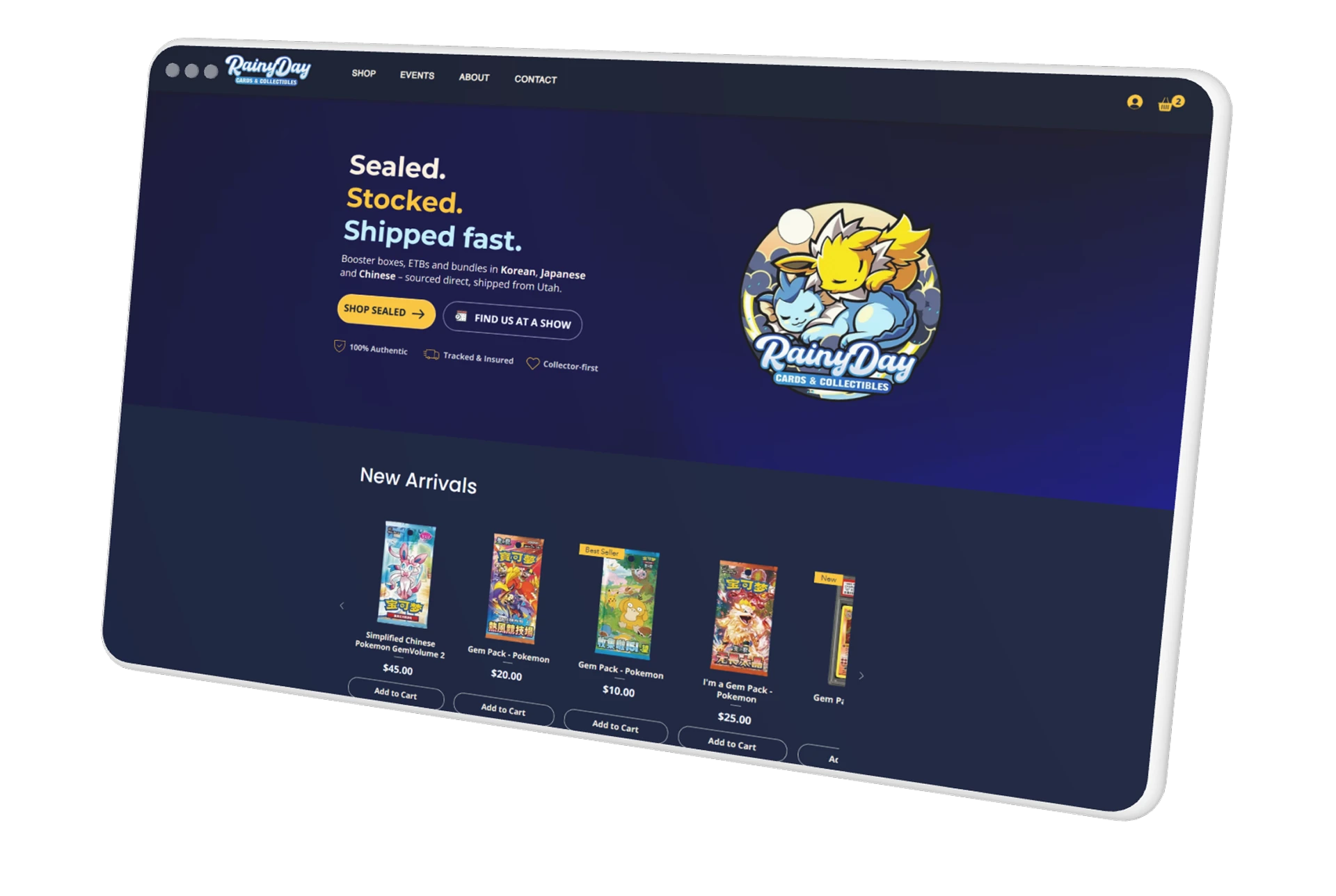Example TCG vendor website built by Lumi Marketing, shown on a laptop